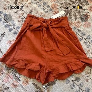 Ruffle Hem Tie- High Waist Shorts - Burnt Orange NWT